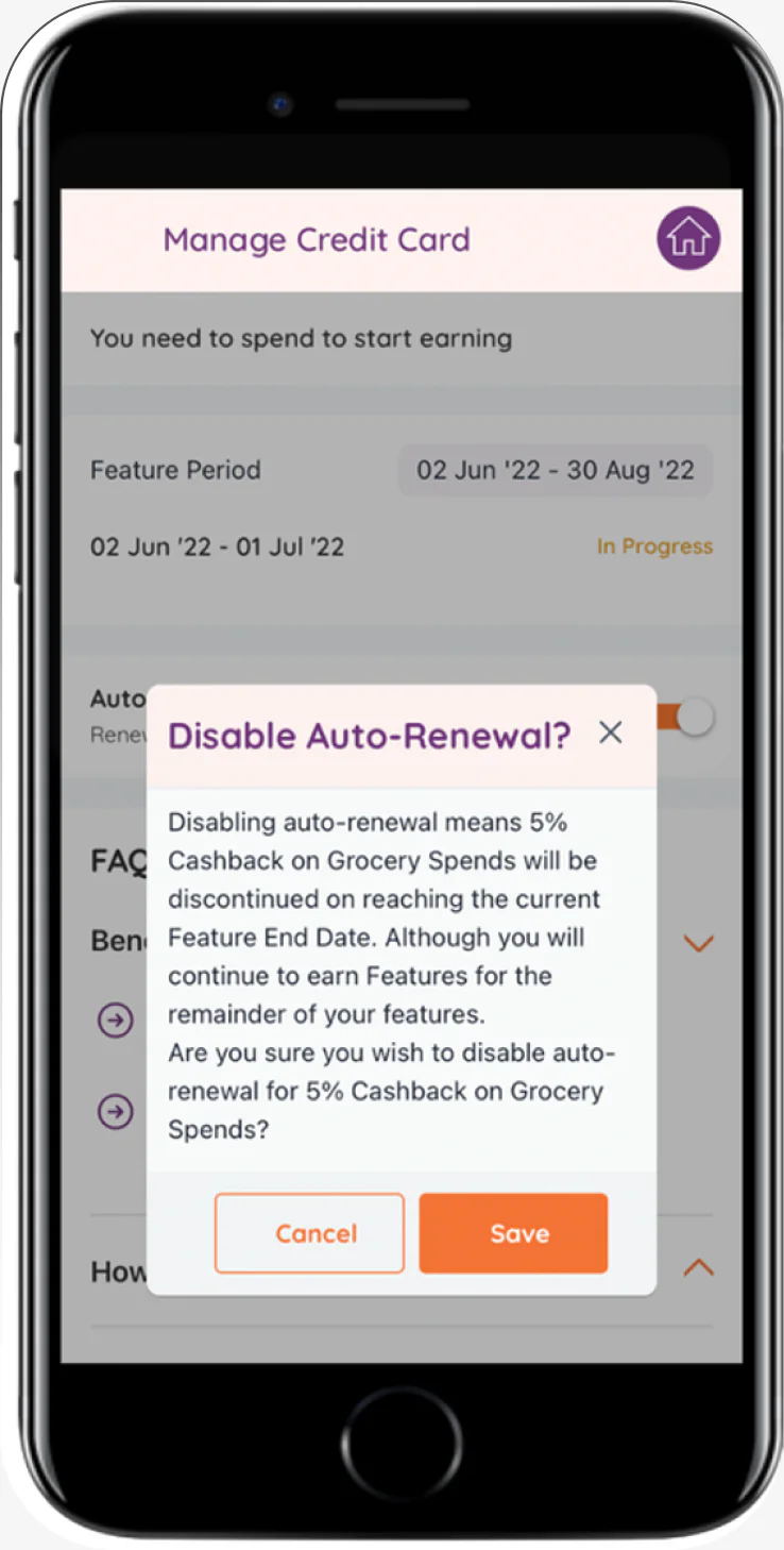 Disabling auto-renewal of a feature